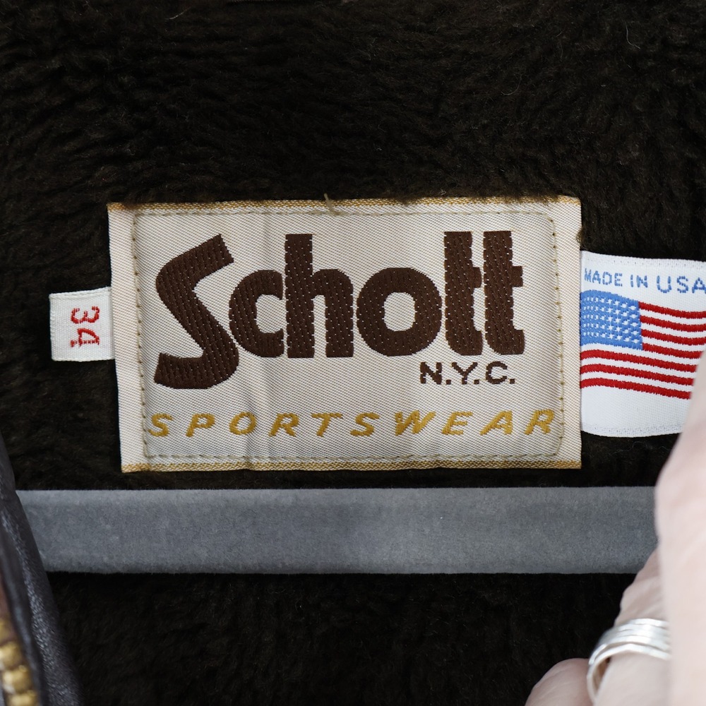Schott NYC Vtg Leather Flight Bomber Jacket Fur Collar Lining Mens Size 34 USA - Picture 2 of 16